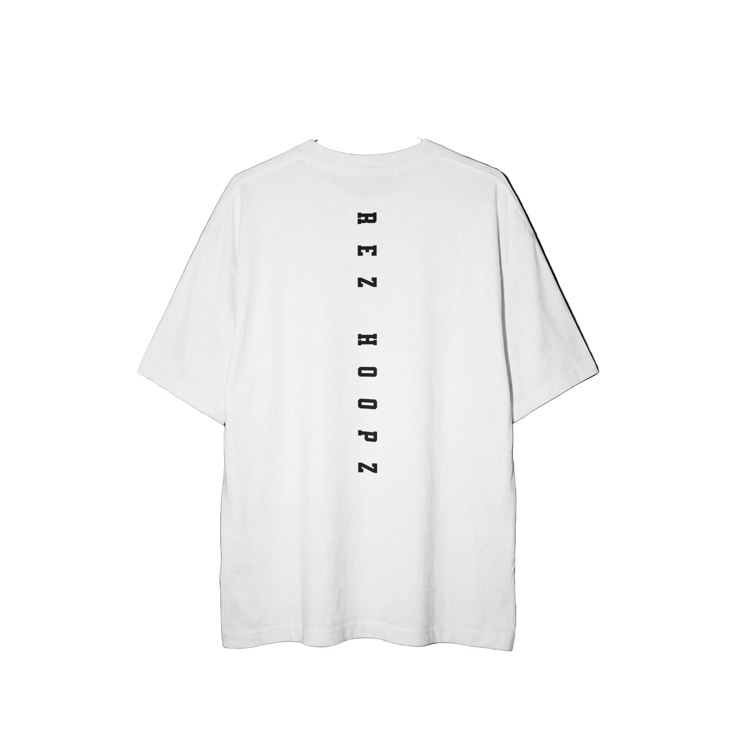 White t-shirt with 'REZ HOOPZ' text.