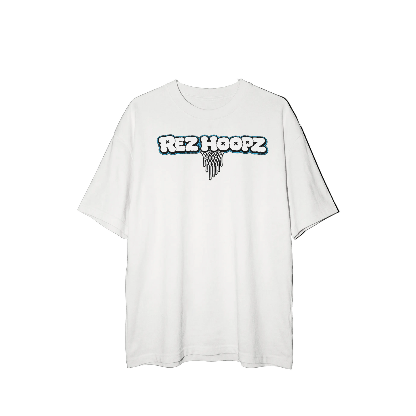 White t-shirt with 'REZ HOOPZ' logo.